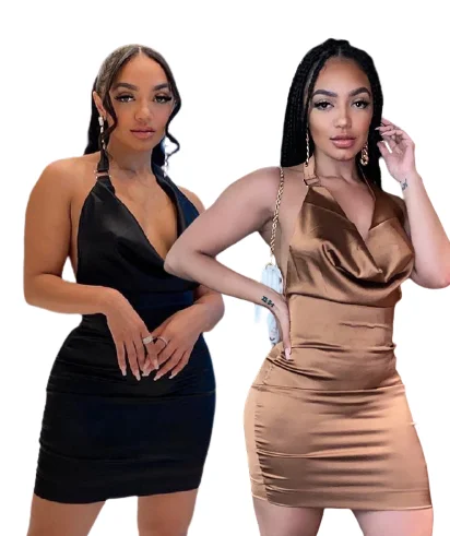 

2021 new ins summer solid color slim hanging neck halter strapless deep V halter bodycon party nightclub sexy