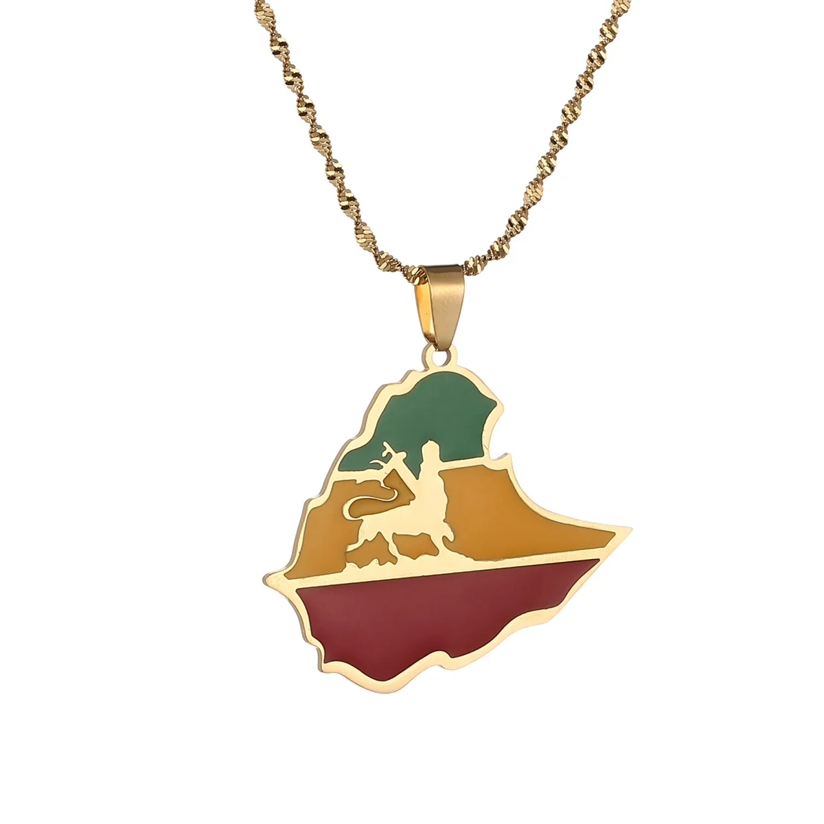 

Ethiopian Map Pendant Necklaces Women Men Gold Color Africa Chain Ethiopia Maps Jewelry