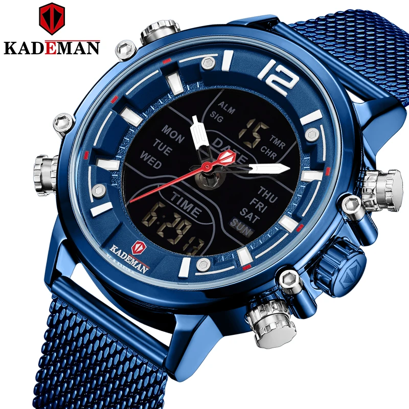 

KADEMAN 9071 Creative LED Digital Watch Dual Display Fashion Sport Watches Quartz Male Clock Stainless Steel Relogio Masculino