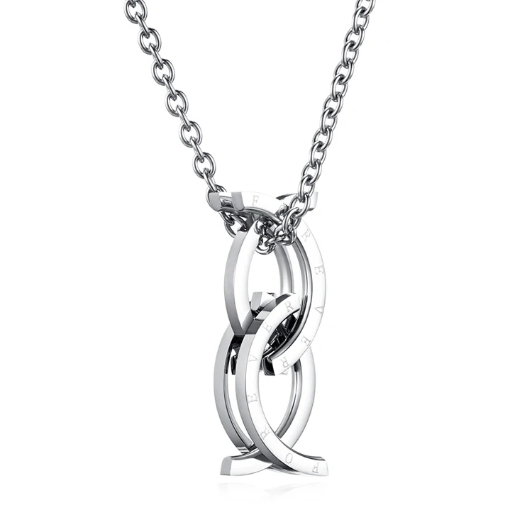 

High quality stainless steel Pisces necklace men silver interlocking double fishes ring pendant necklace with forever words