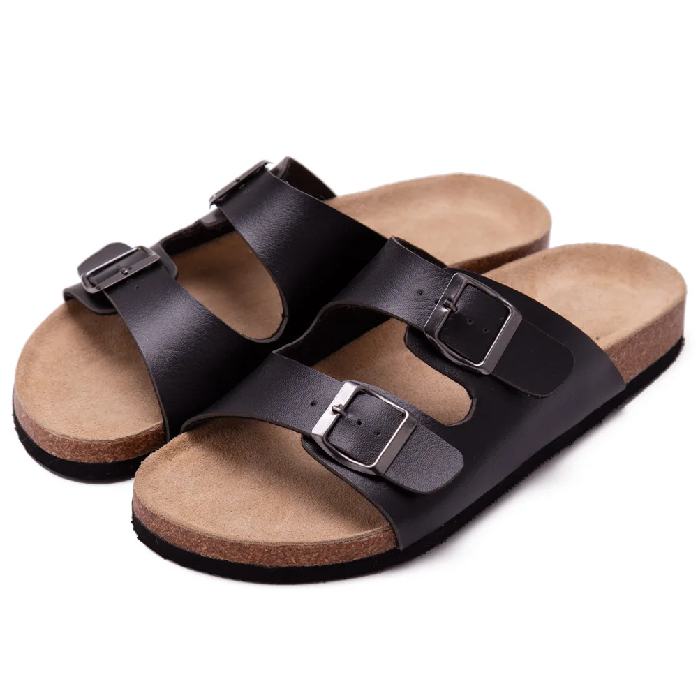 

Superstarer beach casual mens slides genuine suede leather buckle strap men's slipper for outdoor