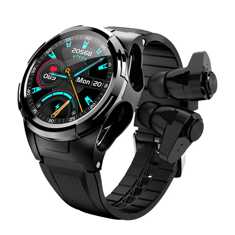 

Fitness Android Ios Wristband Waterproof Reloj 2 In 1 Smartwatch S201 Smart Watch With Blue tooth Earphones Earbuds