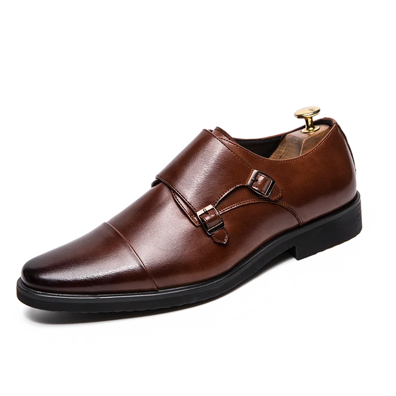 

Double Monk Strap Slip On Loafer Leather Oxford Plain Toe Classic Casual Comfortable Men Dress Shoes, As the picture or customized