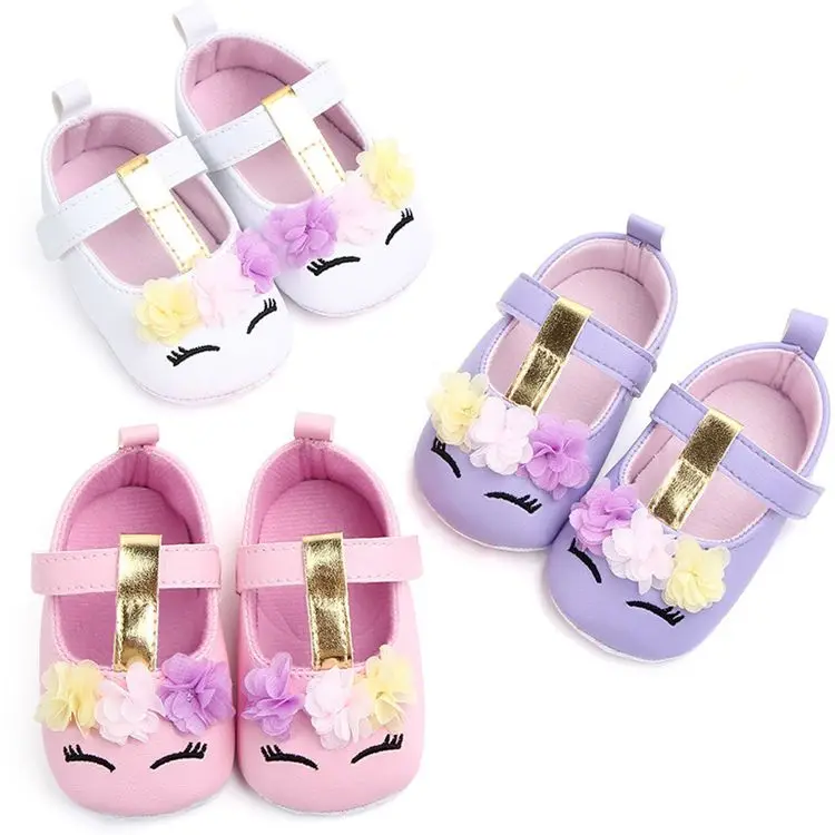 

New Toddler soft soled baby PU Leather first walking shoes with flower Crib Shoes