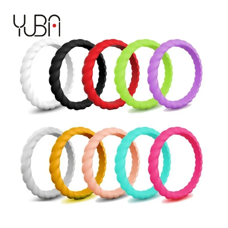 

3/7/10 PCS 3MM Braided New Fashion Womens Girls Jewelry Stackable Silicone Rubber Wedding Ring Sports Bands for Sports