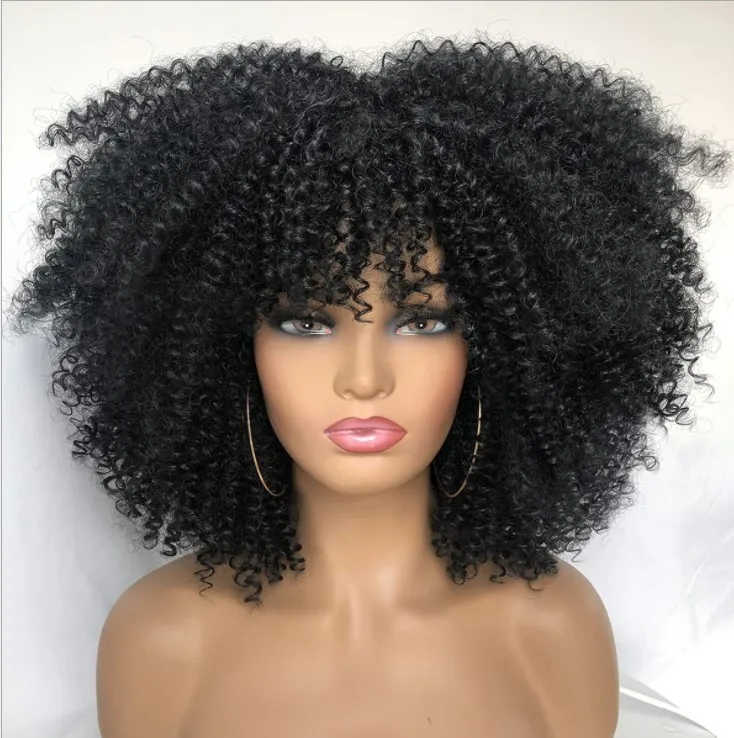 

Medo wholesale supplier Synthetic Fiber Ombre short bang wigs for black women kinky Curly Natural Afro wigs