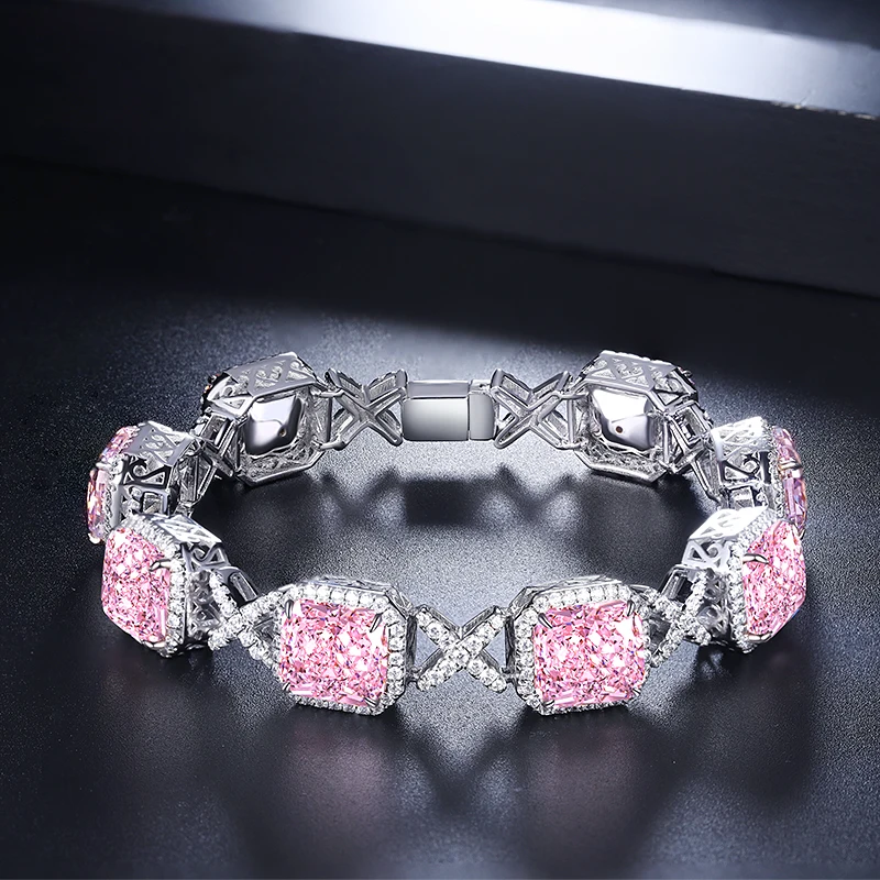 

2021 Anster New Design Ankle Bracelet Pink Diamond Tennis Bracelets & Bangles, Pink, white