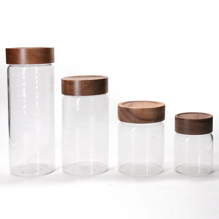 

Kitchen Clear Borosilicate glass Storage Jar Canisters with wooden lid