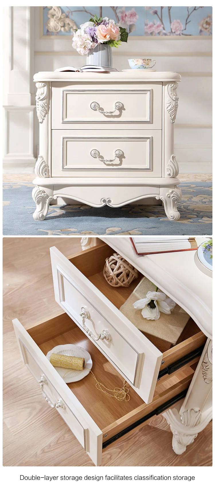 French Wooden Timber Queen Size Leather Modern Bed Frame Furniture 