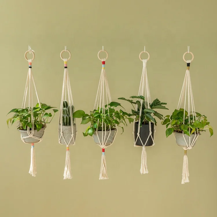 New Boho Wall Decoration Hanging Basket Planter 100% Cotton Rope Woven Macrame Wall Hanging Planter