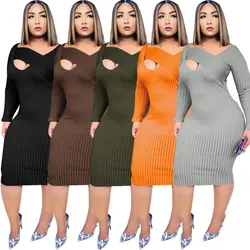 20930-MX57 hottest solid color bodycon special detail dresses women sehe fashion