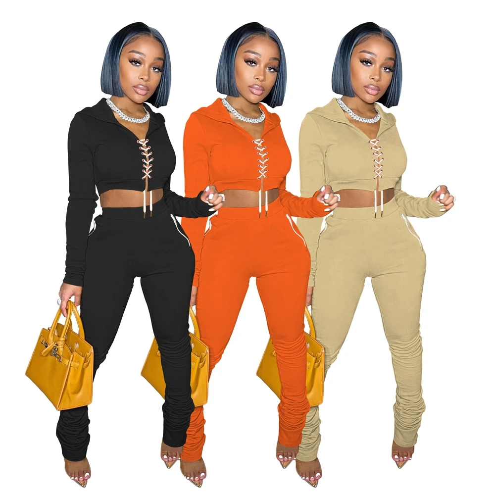 

MD--Ladies Two Piece Outfits Joggers Sets Fall Clothing Women Long Sleeves Winter 2 Piece Sweatshirts Crop Tops Biker Short Sets