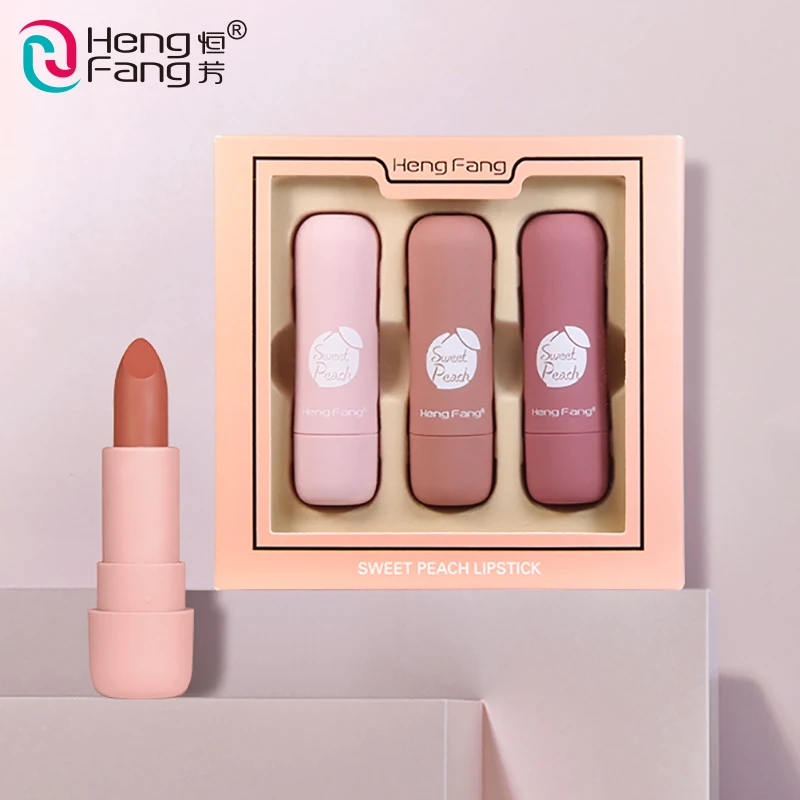 

Cute packing Silk Rich color 3 color Sweet Peach Gift-Set Cosmetics Matte Lipstick Makeup holiday lipstick set