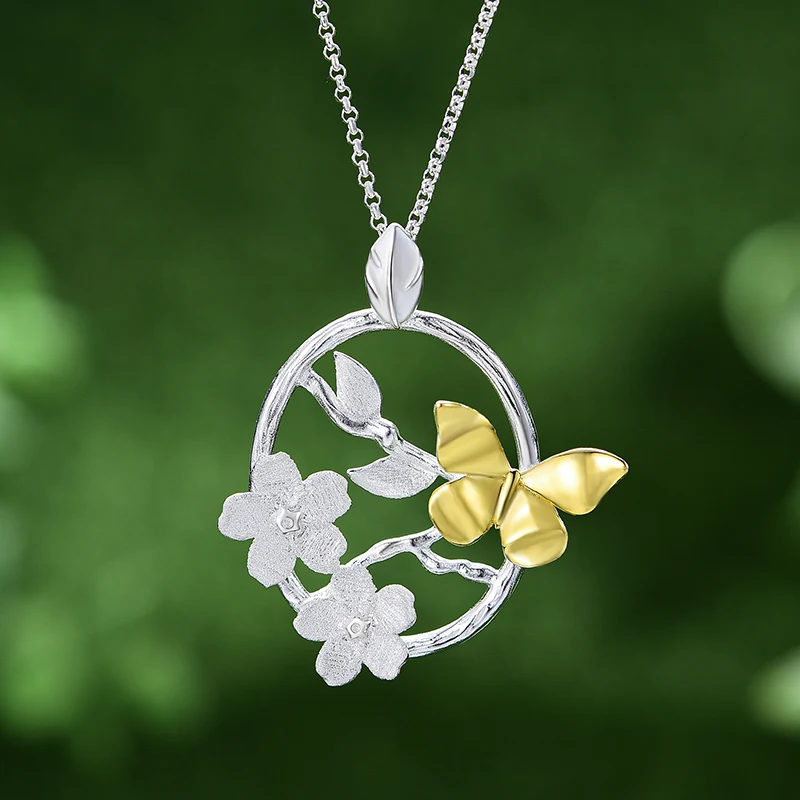 Lotus Fun Trendy Accessories Women Silver 925 Jewelry Luxury Butterfly Pendant Charms for Fashion Gift