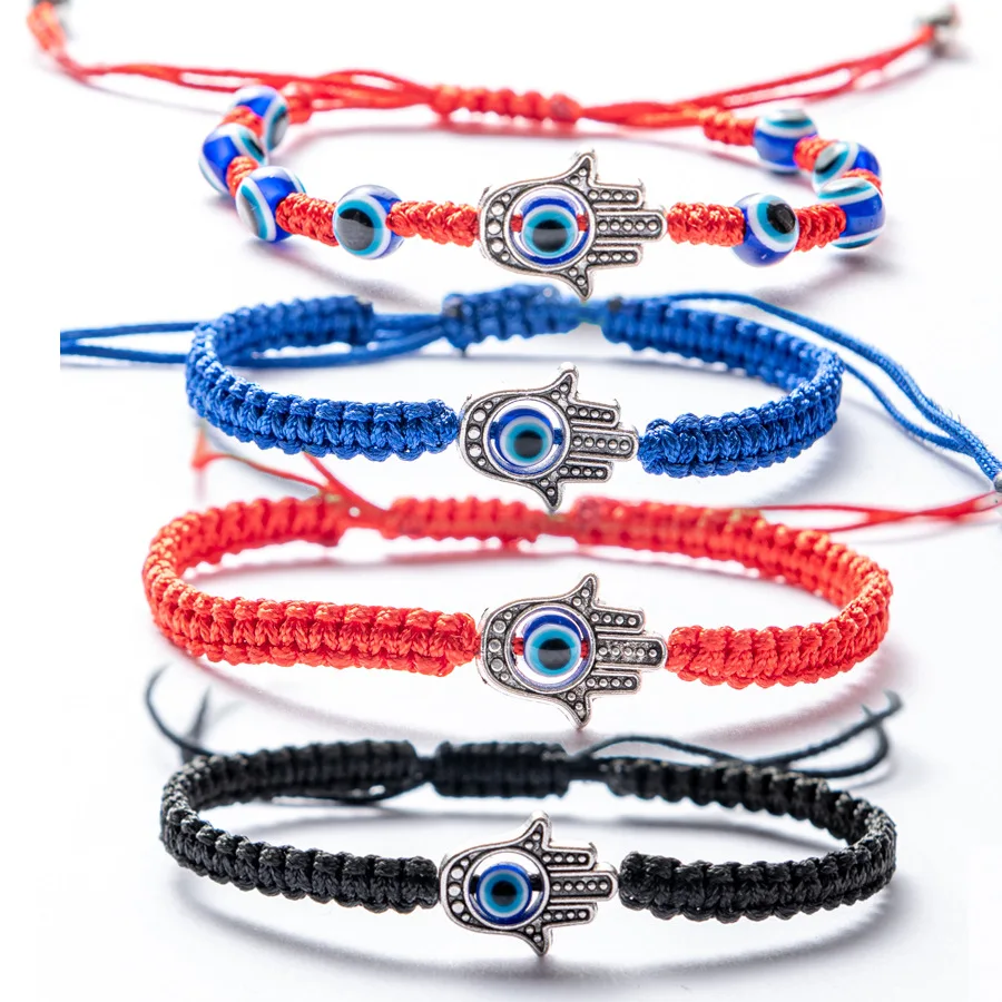 

2021 Simple adjustable nylon rope bangle Turkish blue eyes jewelry handmade braided evil eyes bracelet, Black red or blue