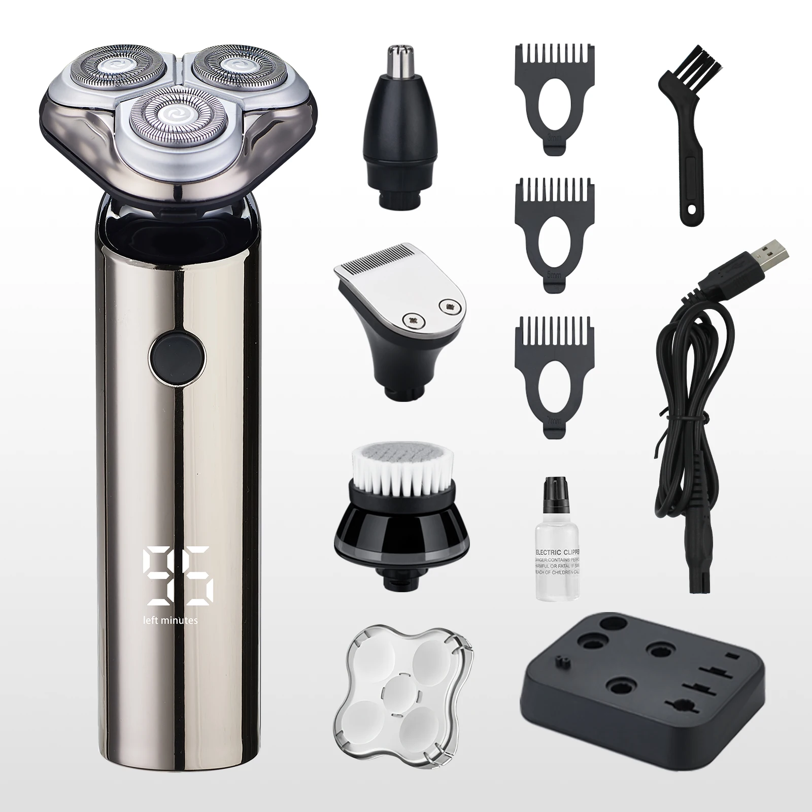 

Hontec 5-in -1 face hair remover multi-function set waterproof rotary men's electric shaver, Customized color