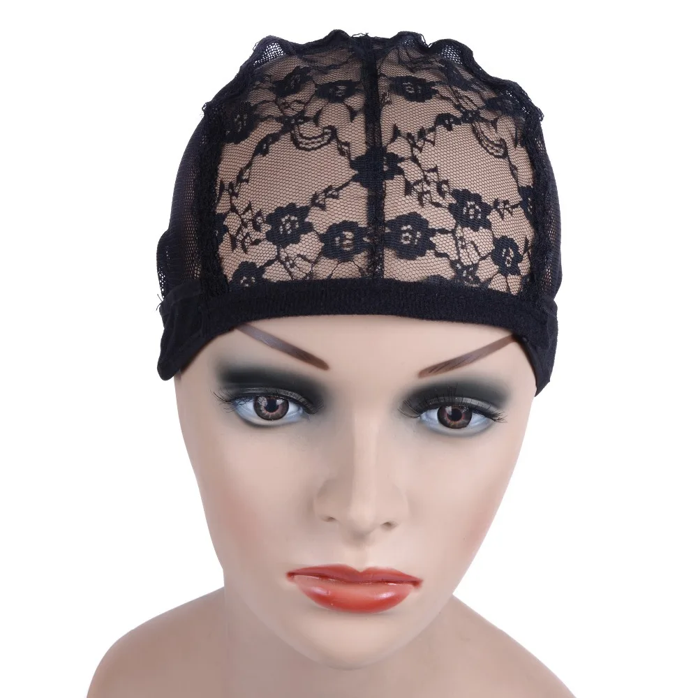 

Black Crochet Breathable Braided Straps Swiss Lace Net Wig Making Cap Adjustable Elastic Mesh Dome scalp wig cap