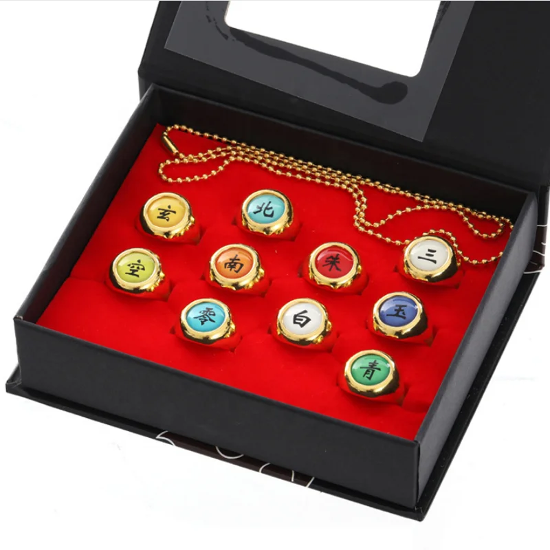 

Wholesale Cosplay Anime Style 10pcs/box Rings Adjustable Naruto Set Akatsuki Rings Adjustable, As pictures