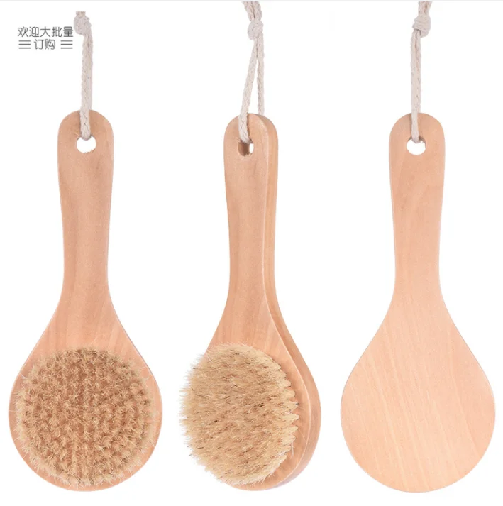 

Natural Bristle Middle Long Handle Wooden Shower Body Bath Brush with Round Head