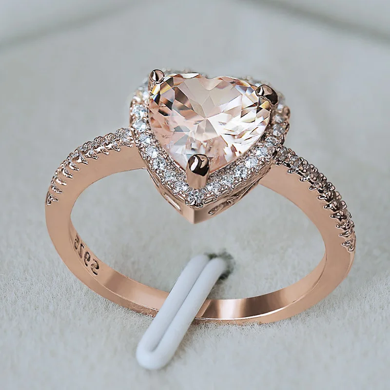 

Valentine'S Day Rose Gold Plated Micro Inlay Cz Zircon Wedding Rings Snining Diamond Heart Engagement Rings, As picture show