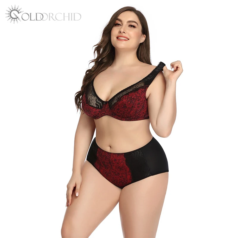 

Embroidered mature ladies sexy padded plus size lace bra sets