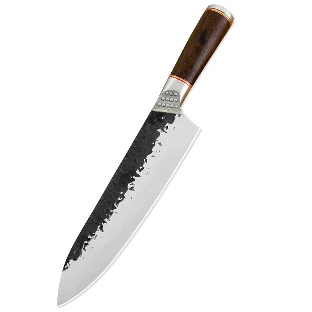 

Hammer Finished 8 Inch Ebony Wood Handle 5cr15 Stainless Steel Hand Forged Master German Chef Knife