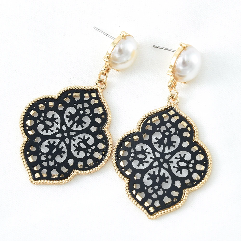 

Vintage Women Gold Plated Bohemia Flower Boho Jewelry Dangle Pearl Drop Earrings
