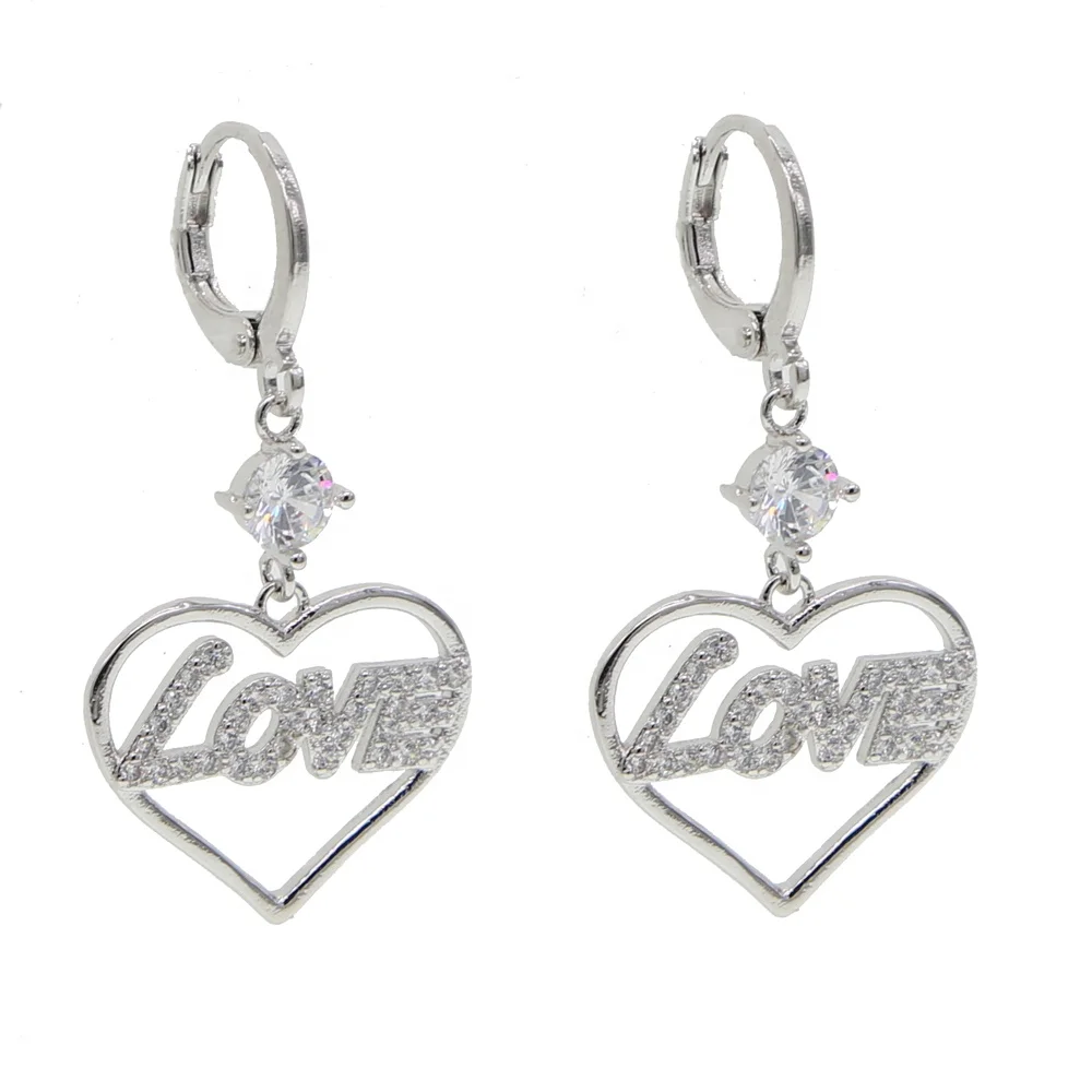 

cz love letter Hollow Heart shape Dangle Drop earring 2021 New Design Valentines gift heart earring jewelry for girlfriend