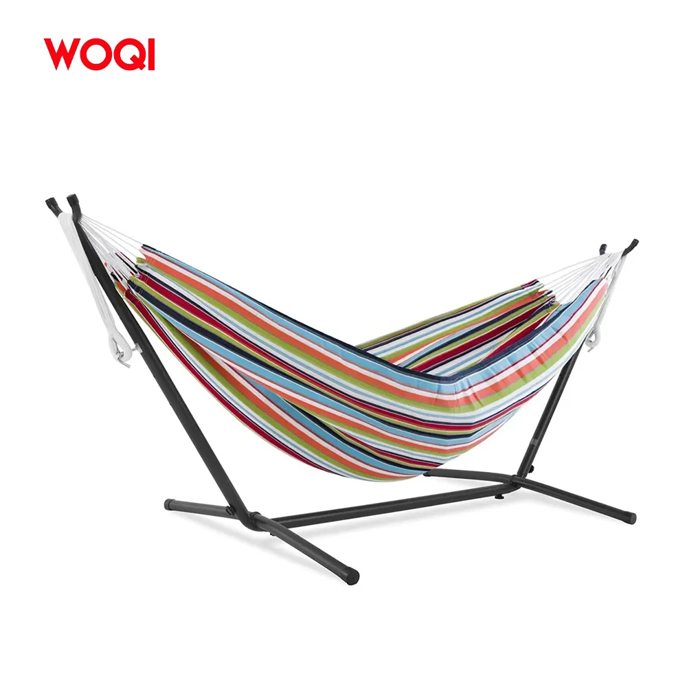 WOQI New Fashion Double Cotton Folding Thicken Anti-rollover Stripe Stitching Color Hammock With Stand