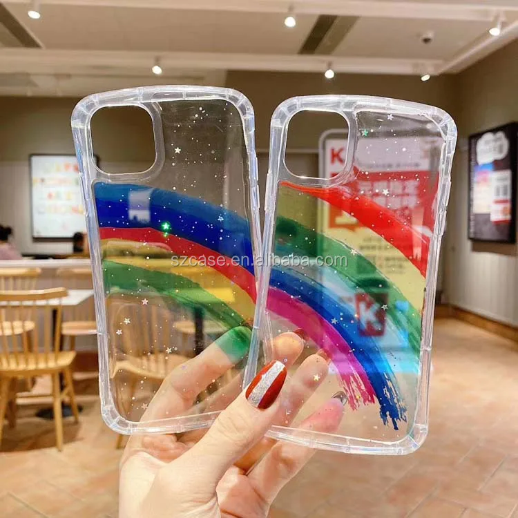 

High Clear Colours Rainbow Transparent Acrylic Glue Printing Mobile Phone Back Cover Case For Infinix S5 Pro Lite Smart 4