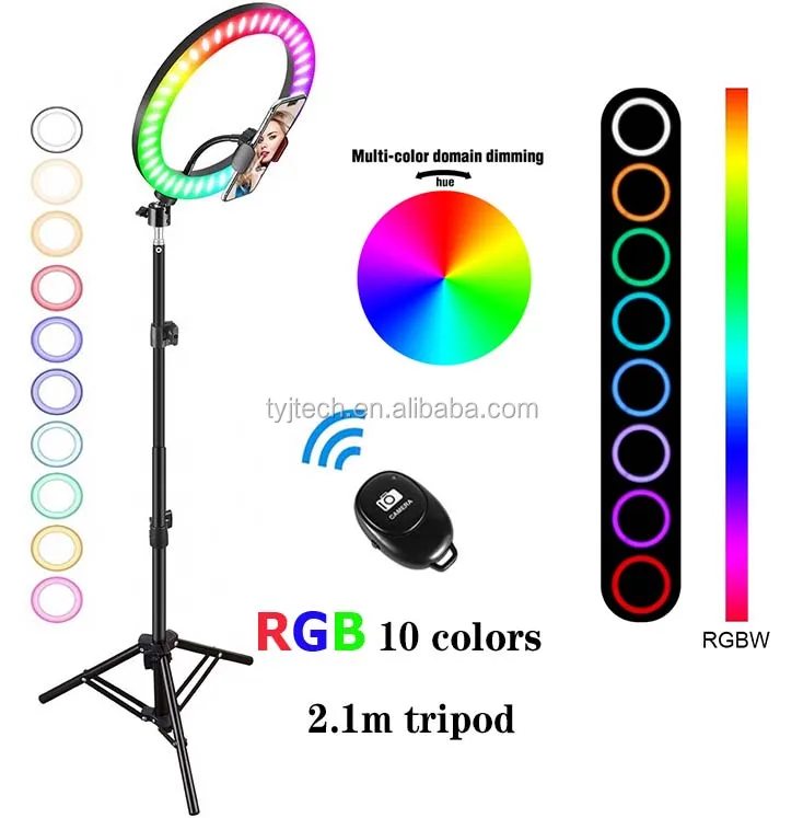 Dimmable Led Multicolor Ringlight for Makeup Selfie Ring Light Color Changing 8 RGB Ring Light with Stand 
