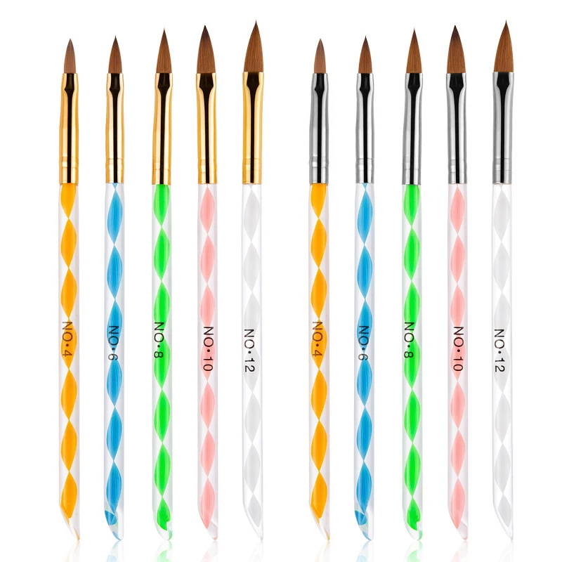 

5Pcs Nail Art Brush Tools Set Acrylic UV Gel Builder Painting Drawing Brushes Nail Gel Carving Dotting Drawing Tools, Gold/silver