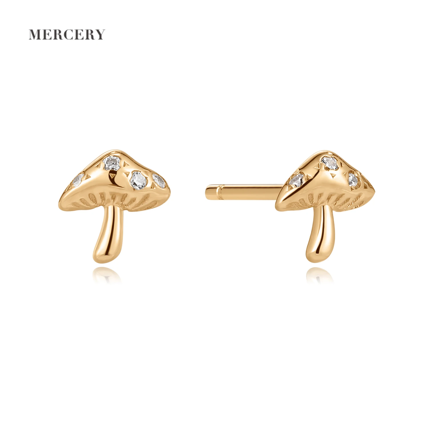 

Mercery Jewelri Trendy Earing Vogue Cute Spring Daily Diamond Earring 14K Gold Solid Studs Golden Mushroom Earring For Women