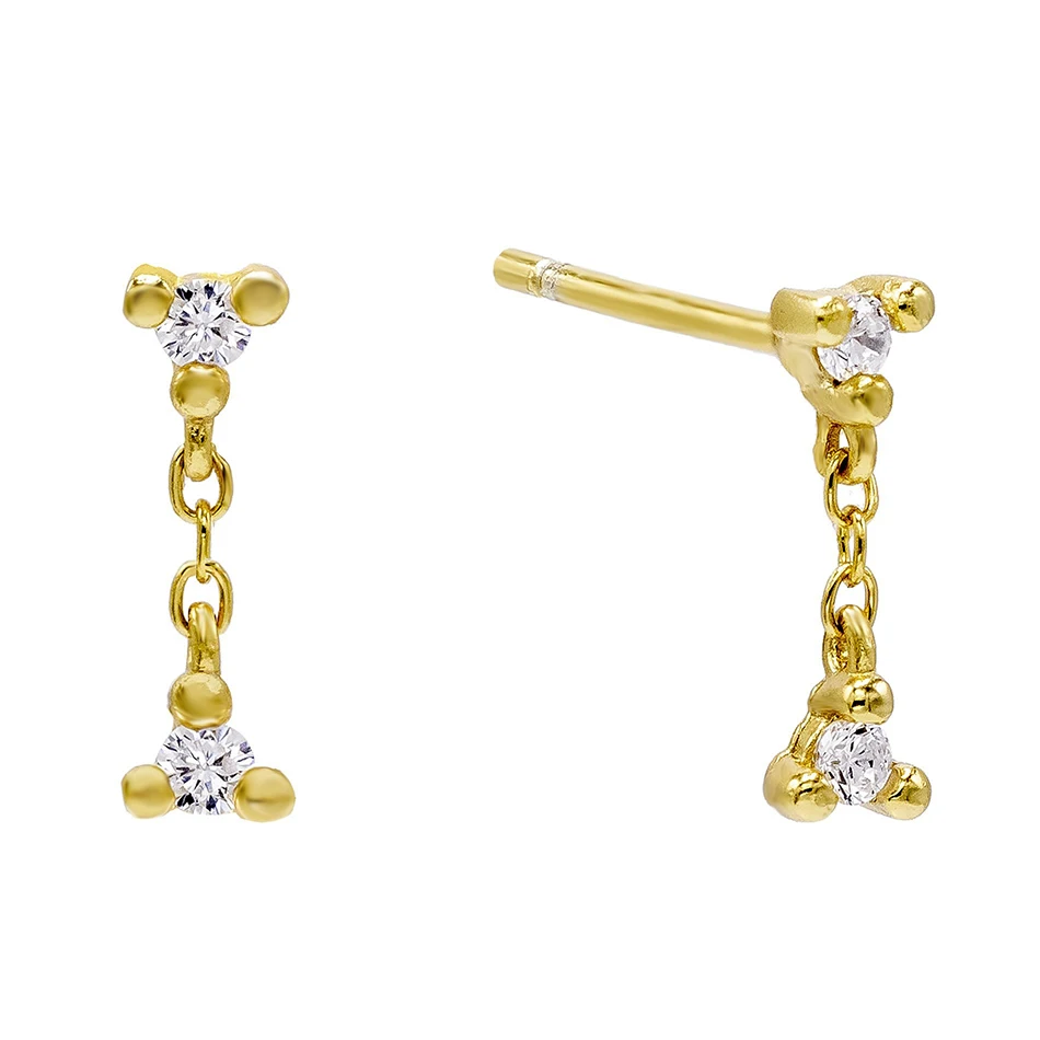 

925 Sterling Silver Gold Plated Cubic Zircon Drop Chain Stud earrings For Woman Fashion Jewelry