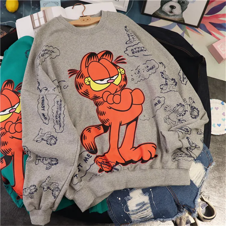 

2021 Latest Cartoon Printed Pullover Sweatshirt For Women Custom Plus Size Crewneck 100% Cotton Plus Size Hoodie
