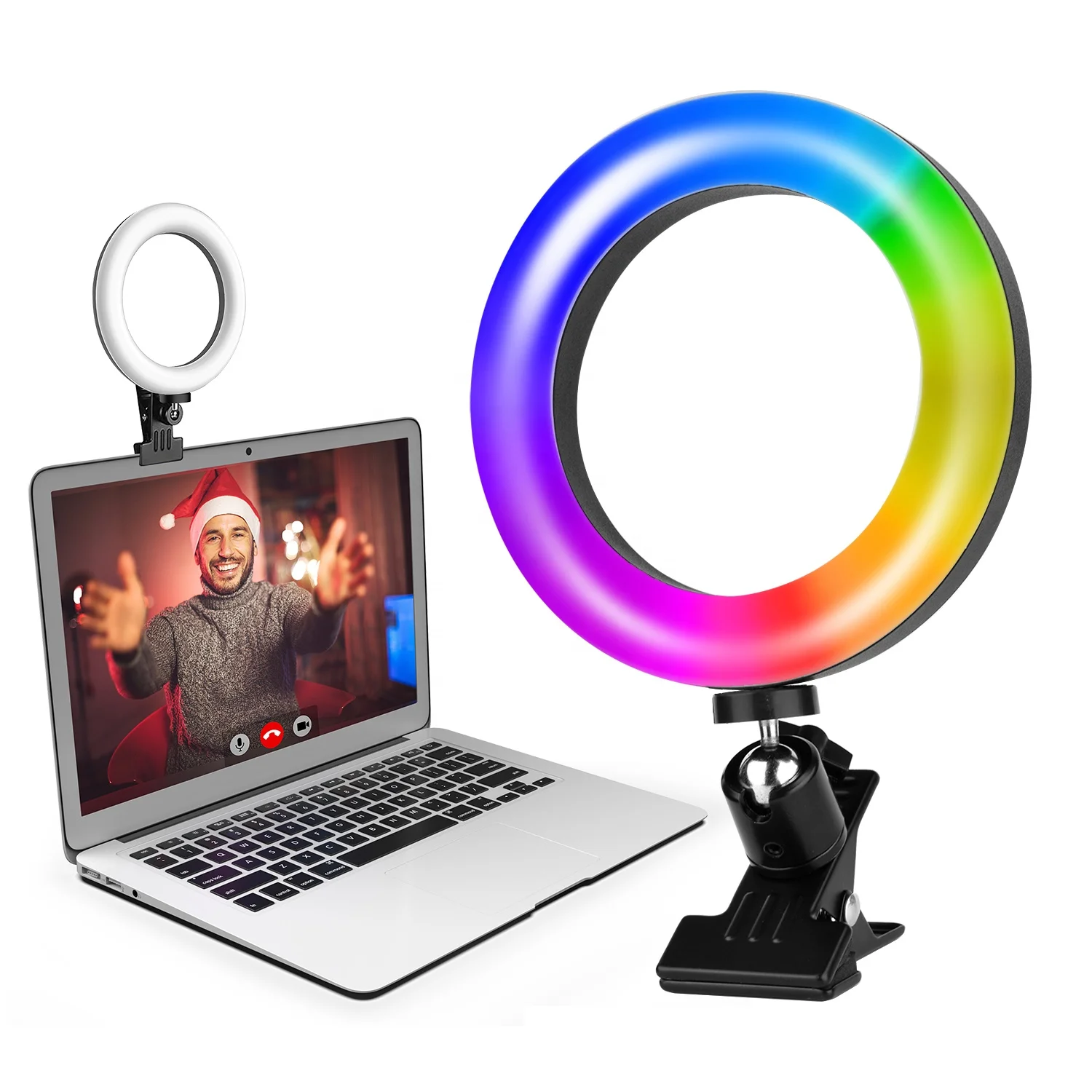 

6 inch Selfie ring light for laptop computer with clip white and full color