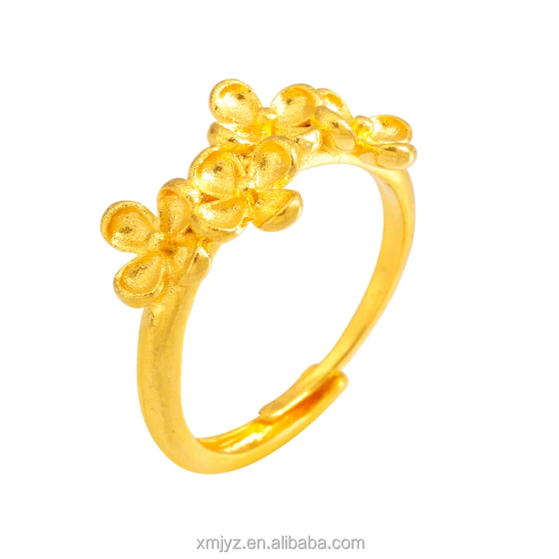 

Sand Gold Craft Wholesale Four-Flower Frosted Ring Korean Brass Gold-Plated Jewelry Gold Shop The Same Ring Female