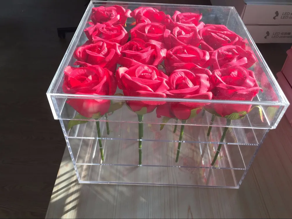 Clear Acrylic Rose Flower Box with Cover Romantic Flower Fresh-keeping Box Gift 