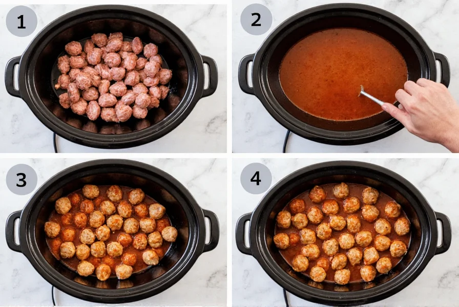 Step-by-step preparation of meatballs in slow cooker with grape jelly and chili sauce mixture