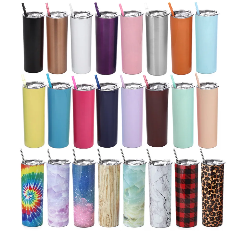 

15oz 20oz 30oz stainless steel skinny tumbler cup double wall insulated tumbler with lid and straw insulated skinny tumbler cup, Customized color for 20 ozblanks tumbler