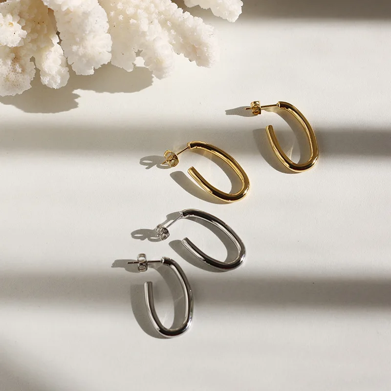 

Good Quality Real 18k Gold Plated U Shaped Hoop Earrings 2021 New Design Stainless Steel Thick Gold U Shape Earring