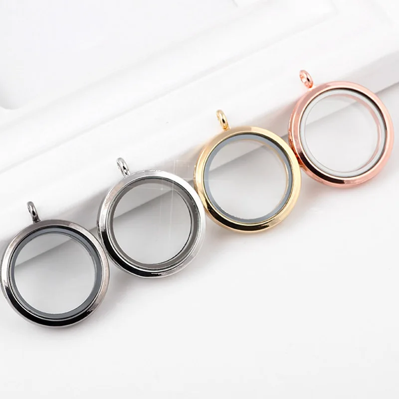 

30MM round glossy Magnetic floating locket for necklace charm alloy glass plain photo box pendant lockets for girls