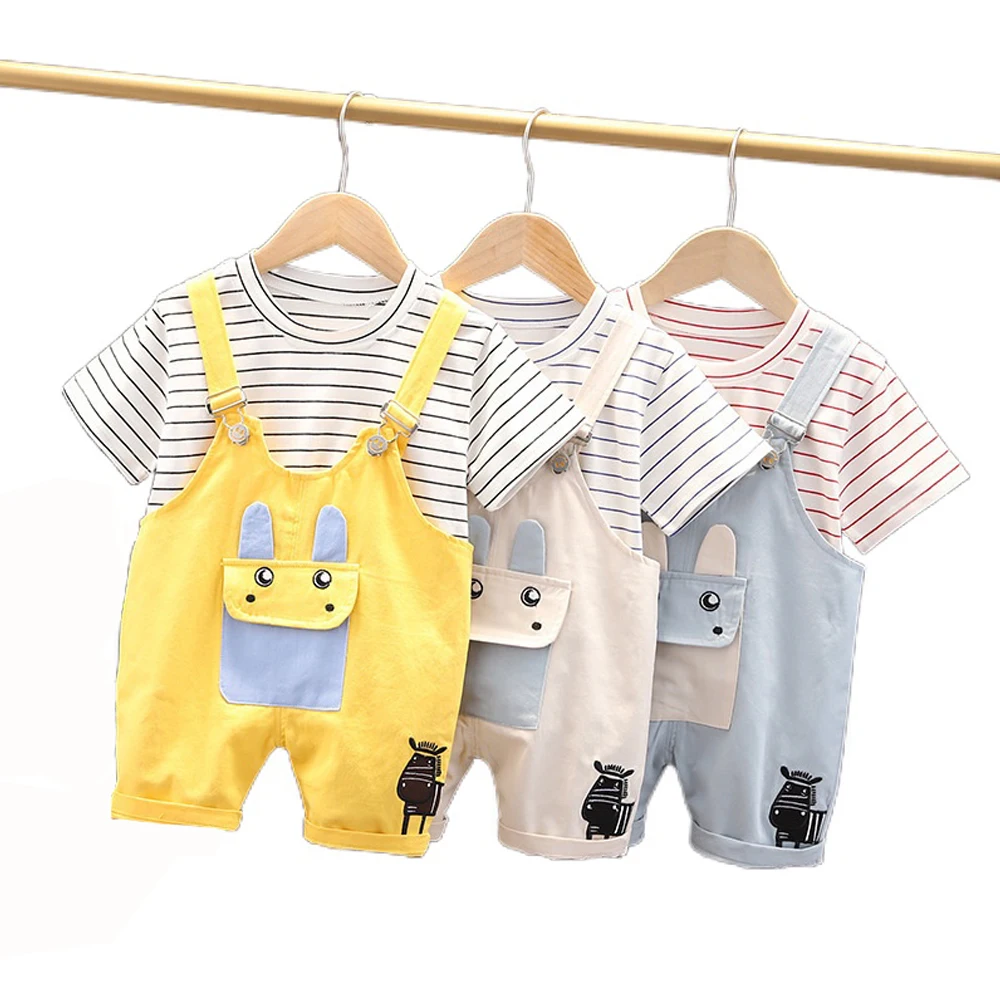 

Cartoon Casual Children Kids Shirt Fashion Sets Sunny Baby 2021 Summer Boys Short Sleeve Pants Set Pullover, Beige,ligt blue,yellow