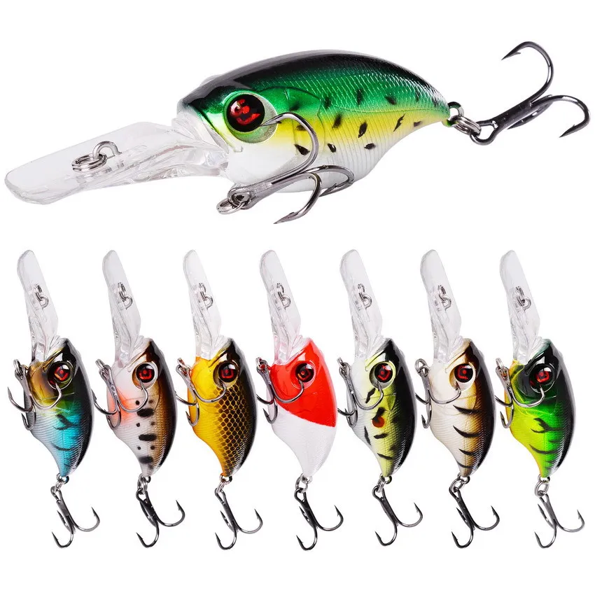 

Crank Lure hard plastic Floating Bait Artificial Fishing Bait with Good Treble Hooks, 8 colors