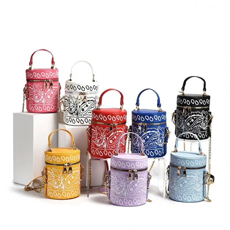 

2021 lastest design Pu leather Bandana print bandana purse bucket bags bucket purses and handbag for women