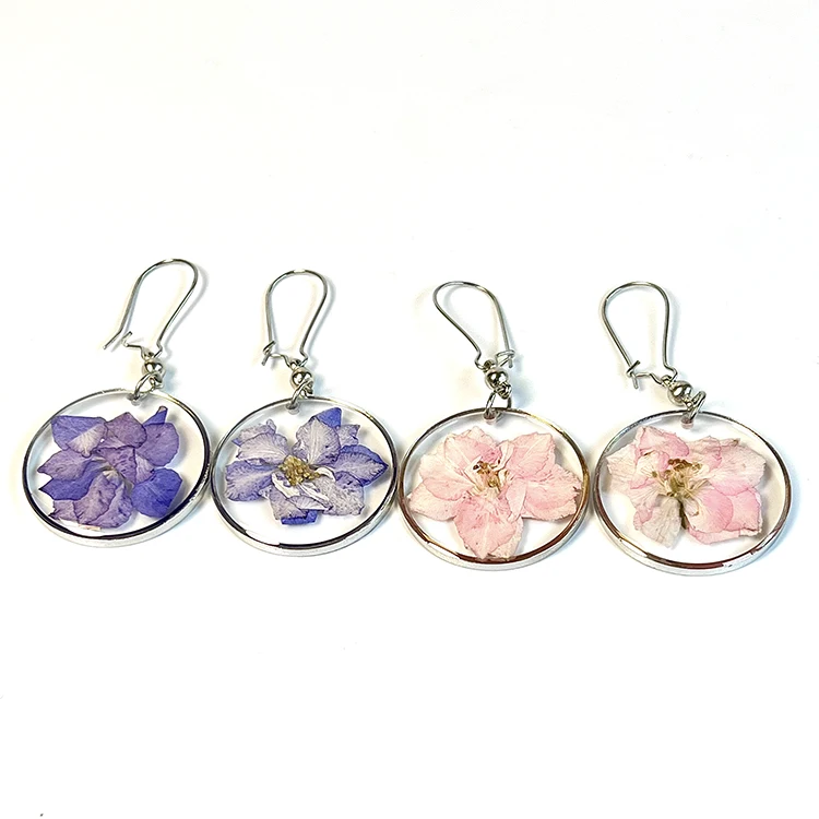 

30mm Ivy Resin Jewelry Custom Real Zinc Alloy Dry Flower Earrings Dried Flower Charms for Earring Round Shaped