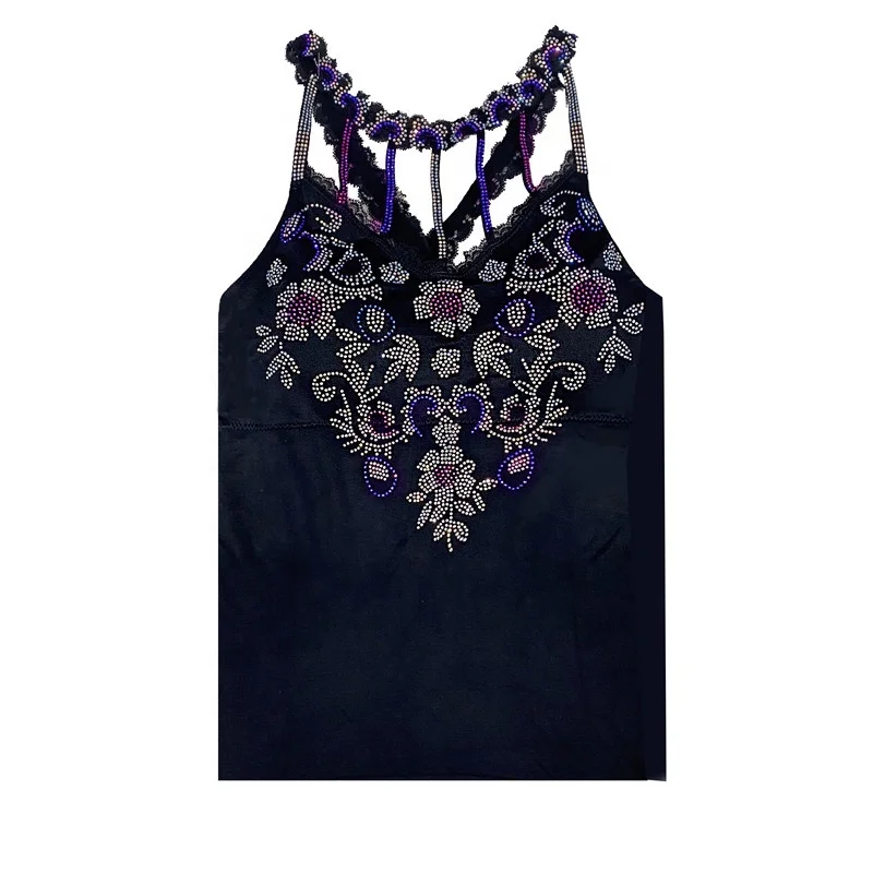 

Contrast Lace Cami Top with artificial crystal