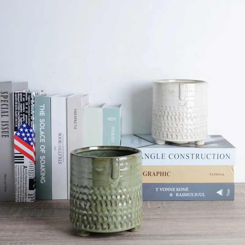 

Nordic style medium and high temperature ceramic face flowerpot vase flower pottery table top decoration soft decoration