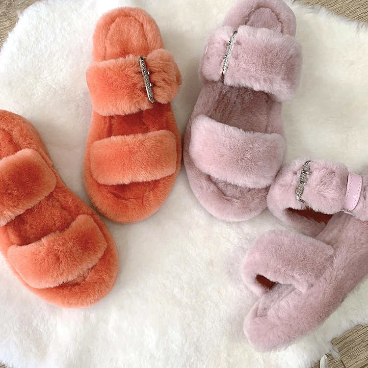 

Custom Winter Fuzzy Multi Colored Fluffy Furry Home Women's Summer Two Strap Slides Slippers House Sleeper Shoes Indoor