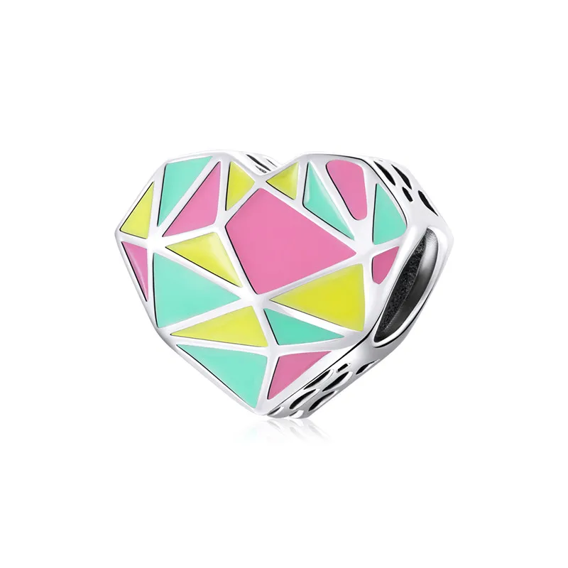 

SCC1761 new type colorful heart bead 925 sterling silver jewelry charms